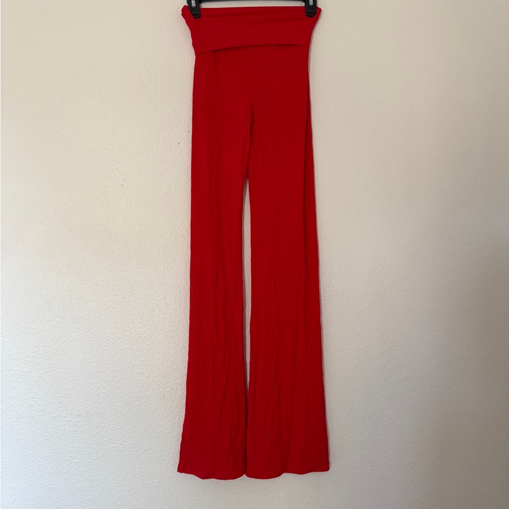 Skims Ribbed Limited Edition Soft Lounge Flared Pants Cherry Red - Picture 6 of 6